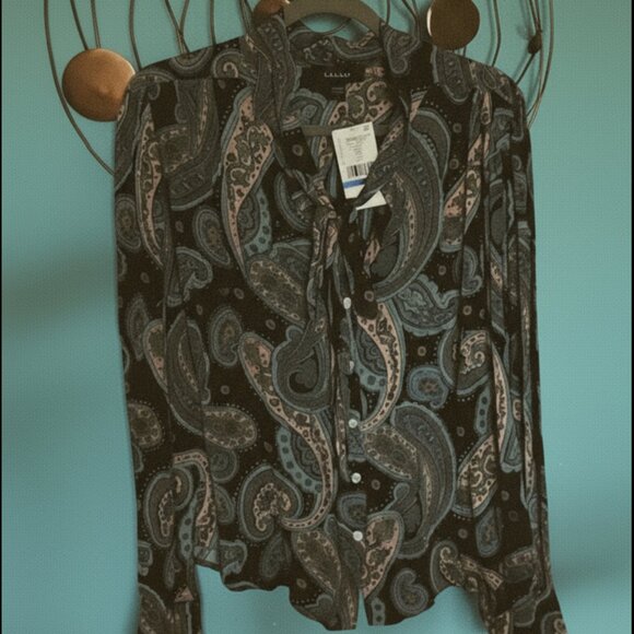 Navy/Teal Paisley Blouse XL - Picture 1 of 1